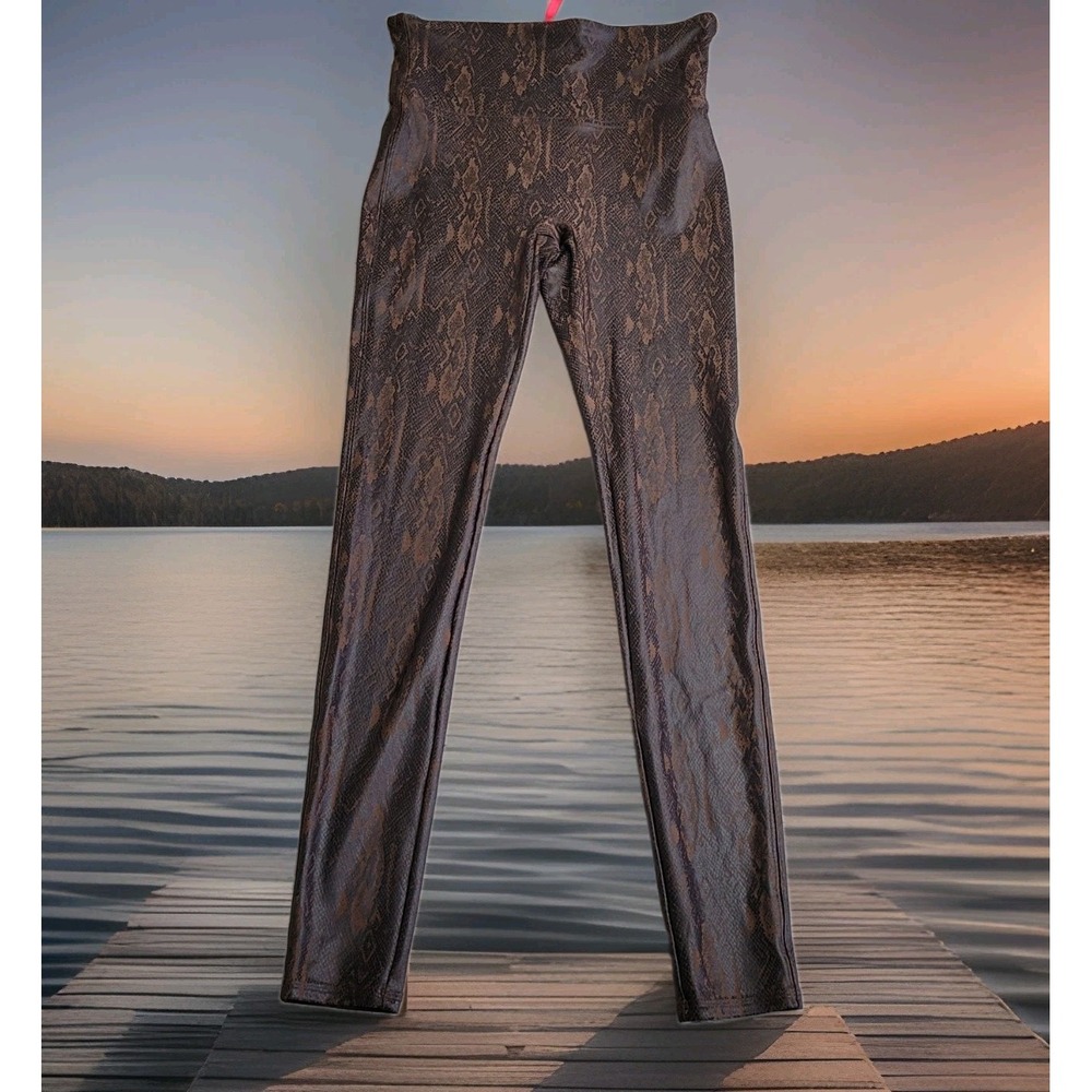 Spanx by Sara Blakely Brown Snakeskin Faux Leather Leggings Womens Medium